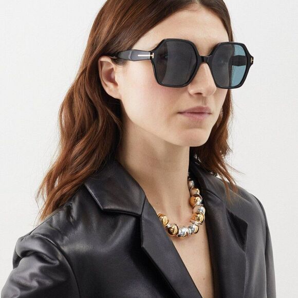 NEW Tom Ford FT1032-F ROMY 01A Black Blue Square Oversized Women Sunglasses - Picture 1 of 11